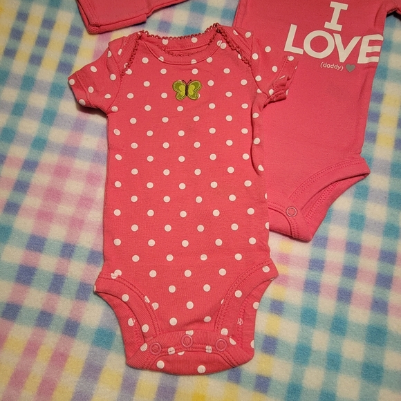 CARTER'S 💕 NWOT 2pc Short Polka Dot | Long "I LOVE DADDY" Bodysuit Onesies NB - Picture 3 of 11